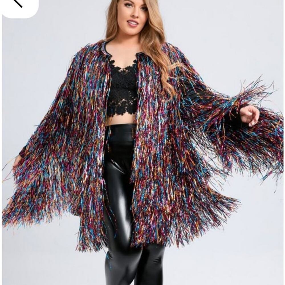 NWT XPlusWear Rainbow Tinsel Coat Taylor Swift Karma Eras Costume Festival Pride